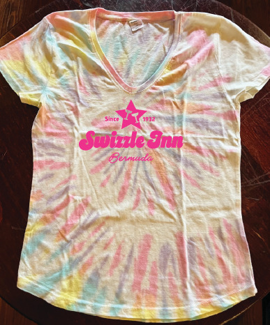 Pastel tie-dye Swizzle Inn T-shirt with fluorescent pink print